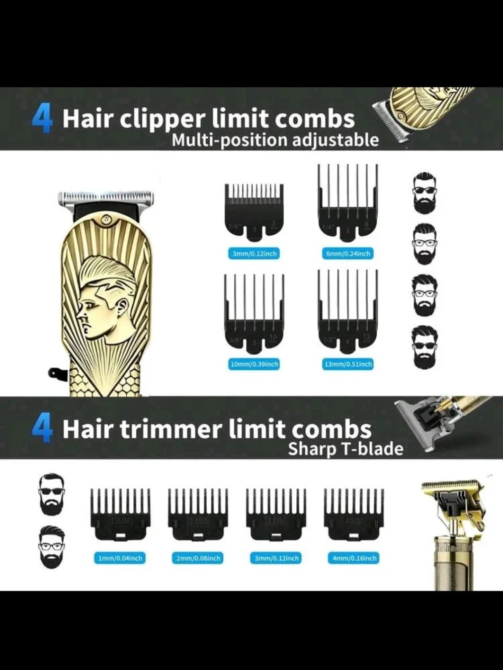 Gold Professional Men's Hair Clipper & Trimmer Set - Cordless